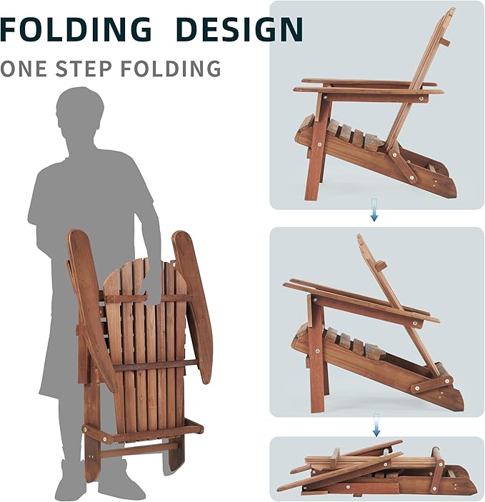 Wooden Folding Adirondack Chair Set of 2, Wood Lounge Patio Chair for Garden Outdoor - Photo 5