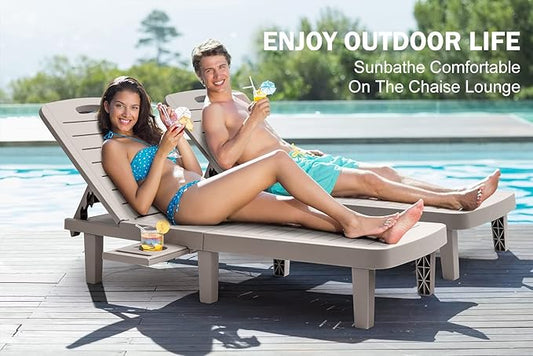Outdoor Chaise Lounge Set of 2, Waterproof Pool Lounge Chairs for Outside w/5 Positions Recliner Chair for Patio, Poolside, Beach,All Weather Use, Grey