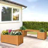 VINGLI Outdoor Wood Bench with Planter Boxes, 2-in-1 All-Weather Porch Bench Seat ＆ Open-Ended Wooden Raised Garden Bed - Photo 2