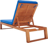 SAFAVIEH Outdoor Collection Solano Natural Brown Solid Wood/Royal Blue Cushion Patio Adjustable Chaise Lounge Chair - Photo 9