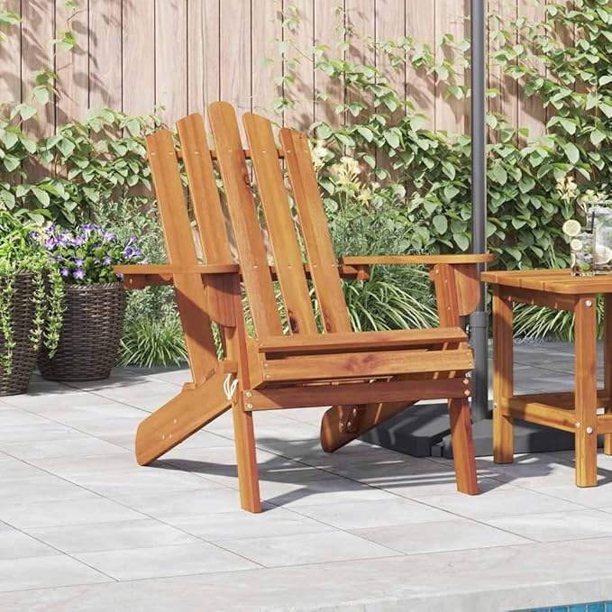 Solid Acacia Wood Folding Adirondack Chair with Comfortable Slanted Back and Wide Arms for Patio Garden Outdoor Relaxation and Lounging