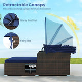 ORALNER Outdoor Daybed, 2-Person Wicker Patio Sofa with Retractable Canopy, Cushions & Pillows, 2 Side Trays - Photo 3