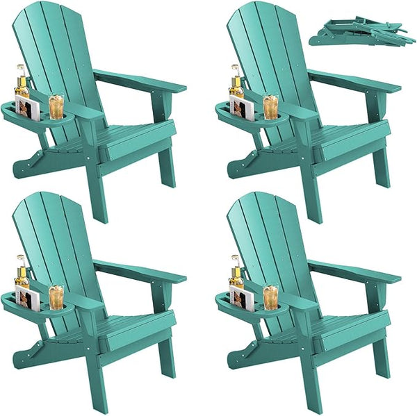 FOOWIN Folding Adirondack Chair Set of 4, HDPE Adirondack Chairs with Cup Holder - Photo 1