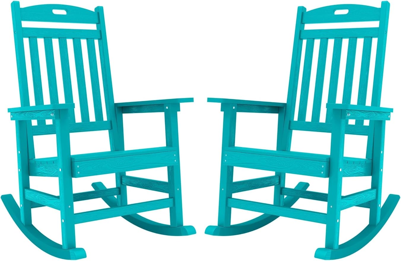 YEFU Outdoor Rocking Chairs Set of 2: Porch Rocking Chairs-Outdoor Patio Rockings Chair-Oversized Rocker Chair-All Weather Poly Rocker Lawn Chair for Adult-Seat Area 22"x21"-Backrest Height 31"-Aruba
