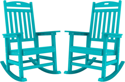 YEFU Outdoor Rocking Chairs Set of 2: Porch Rocking Chairs-Outdoor Patio Rockings Chair-Oversized Rocker Chair-All Weather Poly Rocker Lawn Chair for Adult-Seat Area 22"x21"-Backrest Height 31"-Aruba