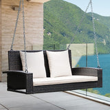 RELAX4LIFE Porch Swing 2-Seat Patio Rattan, Wicker Porch Swings Outdoor W/Two 7.9 Ft Solid Steel Chain - Photo 2