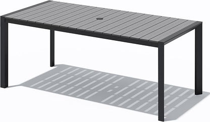 Crestlive Products Outdoor Dining Table for 6, 71in Aluminum Patio Table with Umbrella Hole Weather-Resistant Rectangle Outside Table for Garden Backyard Indoor, Grey