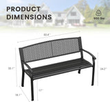 50.4" Garden Bench, Metal Outdoor Bench with Backrest and Curved Armrests for Patio Porch Lawn, Black - Photo 2