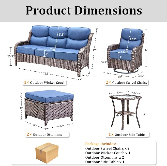 Luxury High Back Patio Furniture Set with 6-Inch Thick Cushions - Photo 7