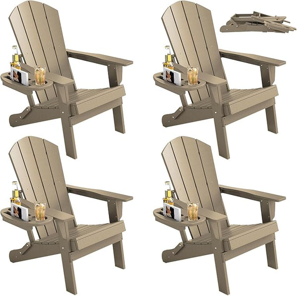 FOOWIN Folding Adirondack Chair Set of 4, HDPE Adirondack Chairs with Cup Holder - Photo 1
