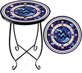 15 Inch Tall Patio Side Table, Small Patio Table for Outdoor Deck Porch Poolside, Ocean Wave Metal End Table - Photo 1
