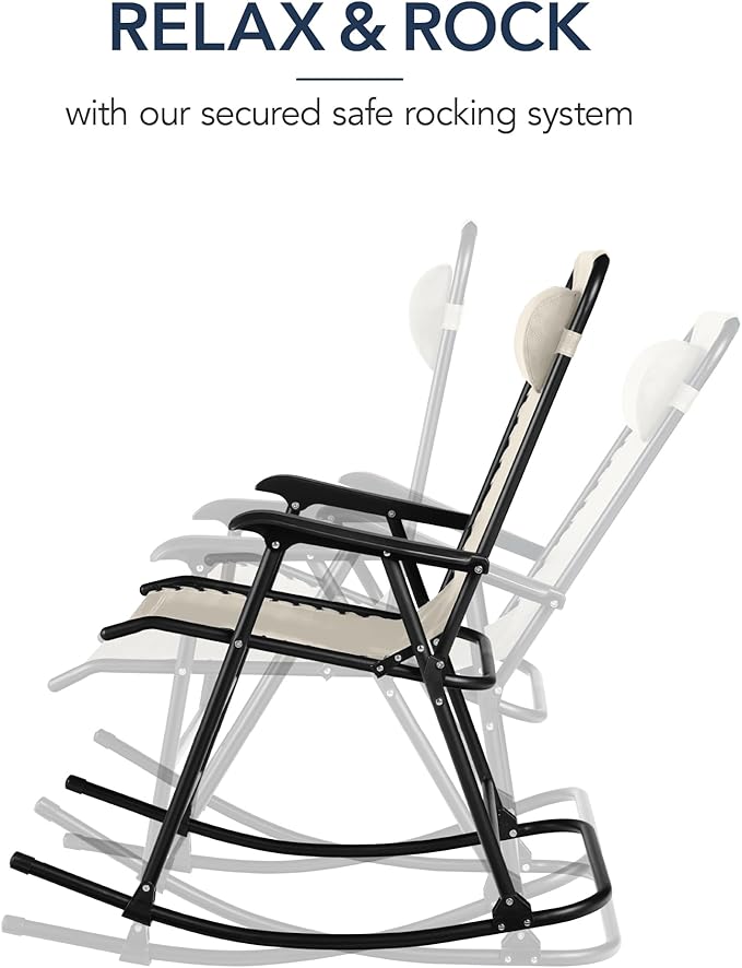 Best Choice Products Outdoor Folding Rocking Chair, Zero Gravity Lounge Chair, Patio Rocker w/Headrest Pillow - Ivory - Photo 4