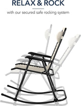 Best Choice Products Outdoor Folding Rocking Chair, Zero Gravity Lounge Chair, Patio Rocker w/Headrest Pillow - Ivory - Photo 4