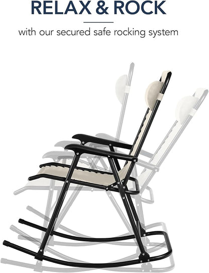 Best Choice Products Outdoor Folding Rocking Chair, Zero Gravity Lounge Chair, Patio Rocker w/Headrest Pillow - Ivory