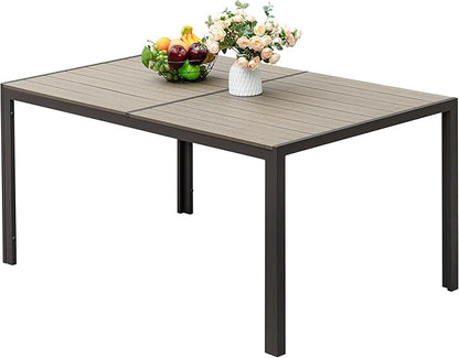 Rankok 35" x 59" Outdoor Dining Table for 6 Rectangular Patio Table with Rust Proof Metal Frame Large Outside Table for Courtyard, Garden, Balcony, Poolside, Lawn