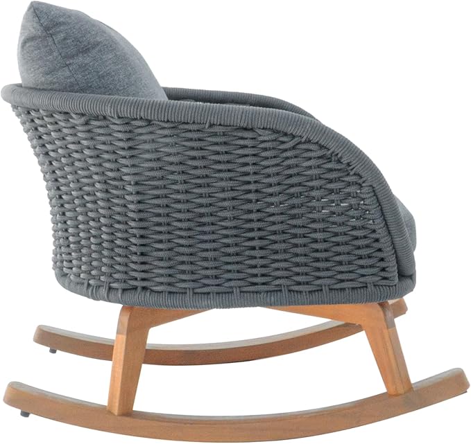 Outdoor Wooden Rocking Chair, Patio Rocking Chair with Soft Cushions & Wood Leg - Photo 4