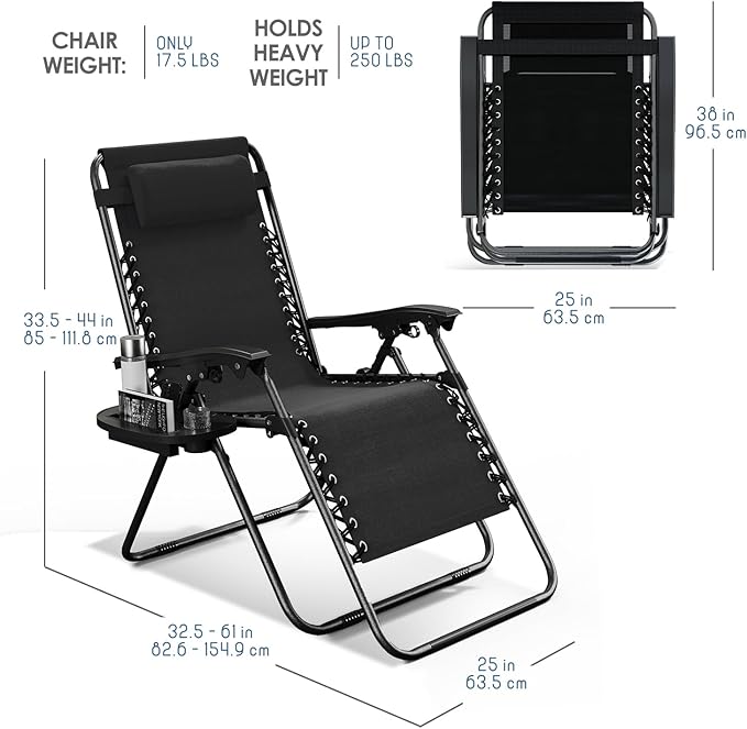Nestl Zero Gravity Chairs Set of 2, Patio Lounge Chair Outdoor with Pillows & Cup Holder Trays - Photo 3