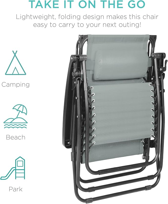 Best Choice Products Folding Zero Gravity Outdoor Recliner Patio Lounge Chair w/Adjustable Canopy Shade, Headrest - Photo 8