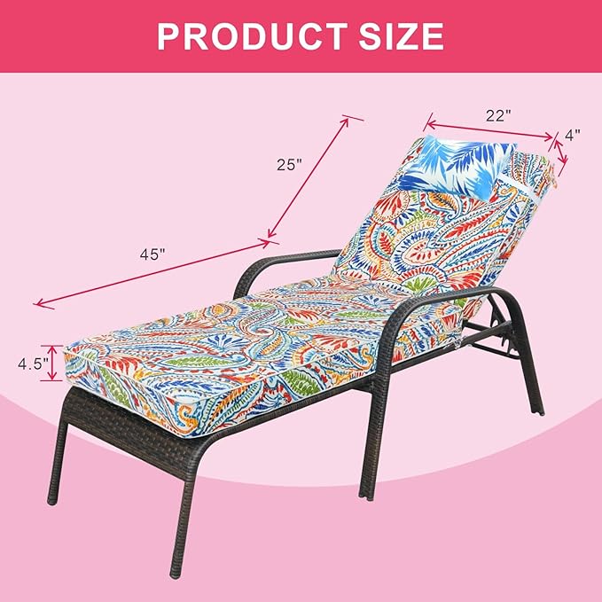 JMGBird Outdoor Chaise Lounge Cushion 70x22x4.5 - Waterproof Patio Pool Chair Pad with Straps