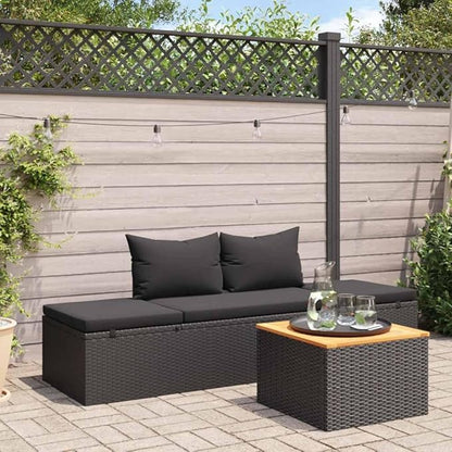 Adjustable Sun Lounger with Cushions, Black Poly Rattan Outdoor Chaise Lounge for Patio Garden Poolside, Weather-Resistant Powder-Coated Steel Frame, Multi-Position Recliner for 2 Persons