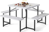 Giantex Picnic Table Bench Set for 4-8 People, 34" Outdoor Square Dining Table & 2 Benches w/Umbrella Hole - Photo 1