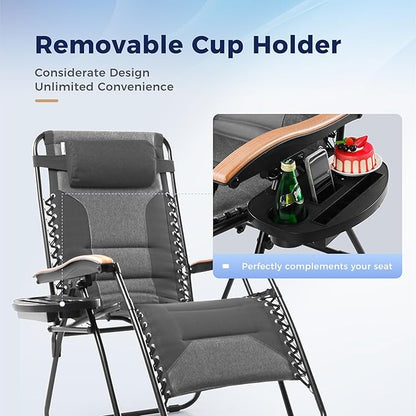 MAISON ARTS Oversized XXL Padded Zero Gravity Chair, 30" Wide Seat Foldable Patio Recliner, Anti Gravity Outdoor Lawn Chair with Cup Holder & Pillow, Supports 400lbs, Grey