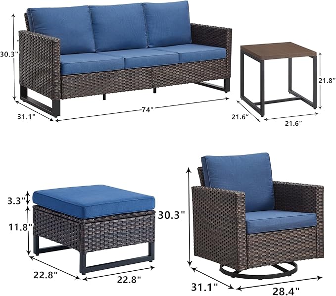 Rilyson Wicker Outdoor Patio Furniture Set - 6 Piece Patio Conversation Set with 2 Swivel Rocker Chairs - Photo 3