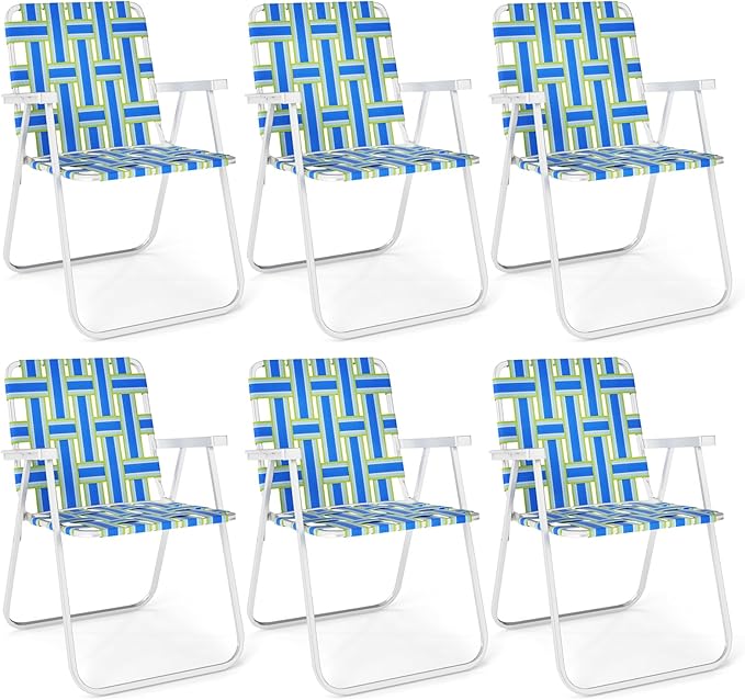 GYMAX Lawn Chair Folding, Webbed Beach Lounge Chairs Set with Highback - Photo 1