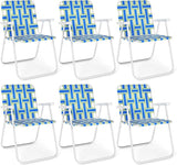 GYMAX Lawn Chair Folding, Webbed Beach Lounge Chairs Set with Highback - Photo 1