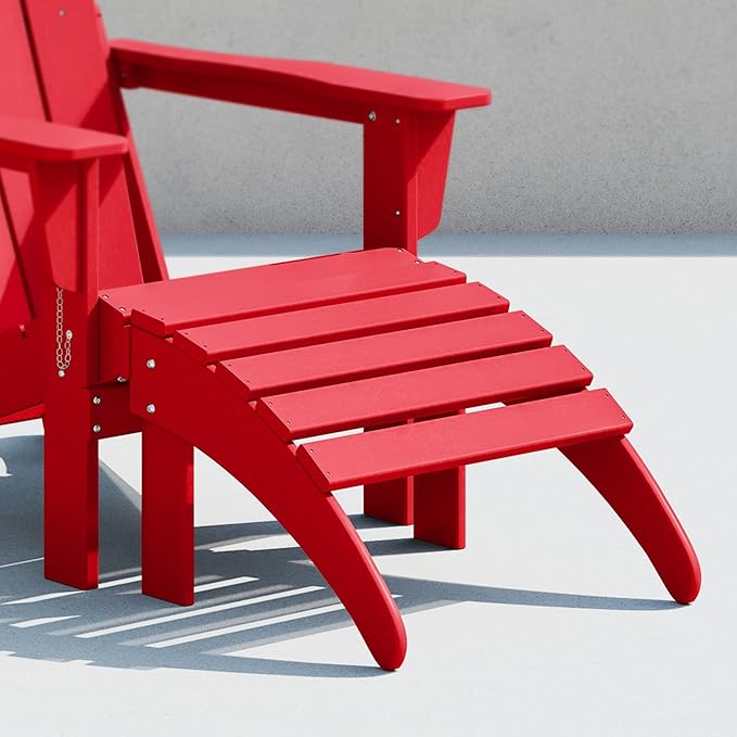 Costaelm Adirondack Chair Footrest Foldable Ottoman, Folding Ottoman Outdoor Foot Rest for Patio Waterproof, Adirondack Ottoman Outdoor, Red