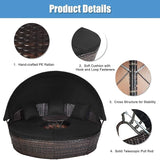 HAPPYGRILL Patio Daybed with Canopy Outdoor Furniture Set Sofa Set Rattan Wicker Round Daybed with Soft Cushions Coffee - Photo 6