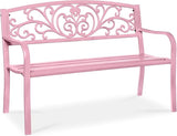 Best Choice Products Outdoor Bench Steel Garden Patio Porch Furniture for Lawn, Park, Deck w/Floral Design Backrest - Photo 1