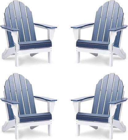 Aoodor HDPE Outdoor All-Weather Folding Adirondack Chair for Patio, Garden, Backyard, Lawn, Fire Pit, Set of 4, Navy Blue