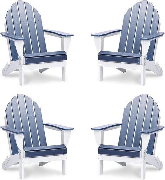 Aoodor HDPE Outdoor All-Weather Folding Adirondack Chair for Patio, Garden, Backyard, Lawn, Fire Pit, Set of 4, Navy Blue