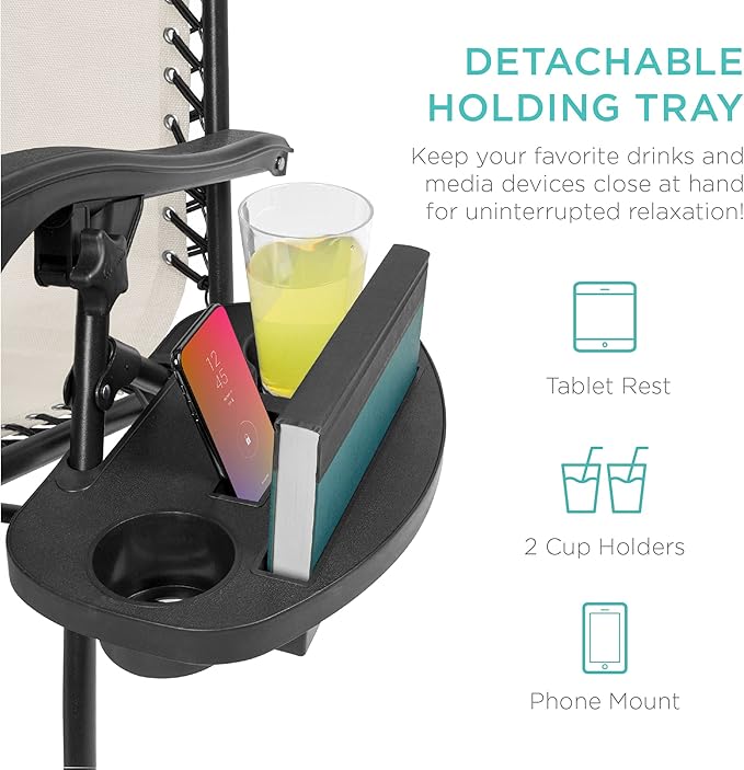Best Choice Products Set of 2 Adjustable Steel Mesh Zero Gravity Lounge Chair Recliners w/Pillows and Cup Holder Trays - Photo 5