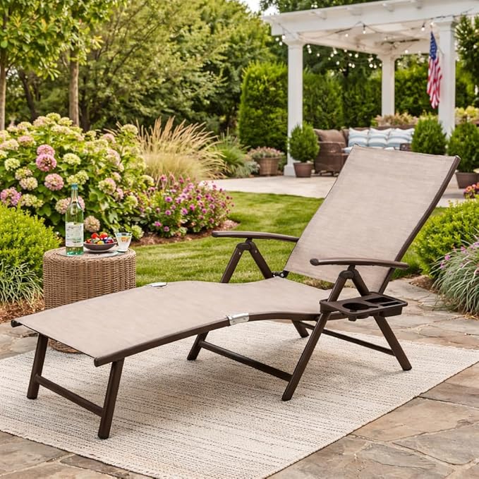 Kozyard Aluminum Outdoor Chaise Lounge Chair, Adjustable Reclining Patio Lounge with Drink Holder - Photo 1