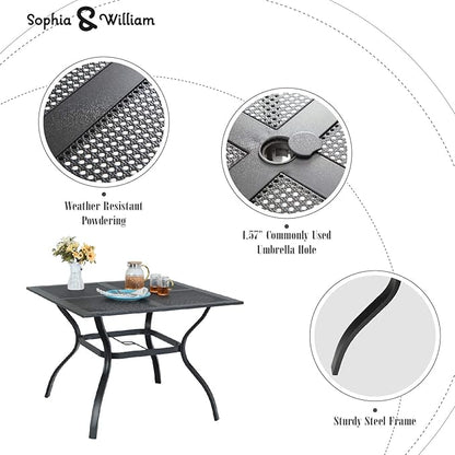 Sophia & William Metal Outdoor Dining Table, Square Mesh Patio Table with 1.57" Umbrella Hole, Coffee Bistro Table for Garden Lawn, 37"x 37"