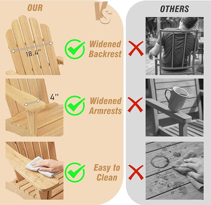 Outdoor Wooden Adirondack Chair with Footrest, All-Weather Teak Leisure Line Modern Adirondack Chair Suitable for Patio Lawn Garden Terrace Poolside Firepit Deck