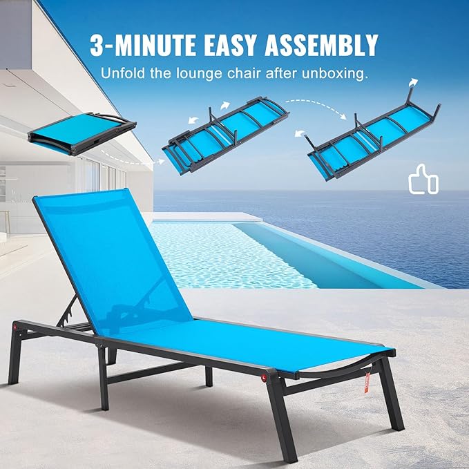 VEVOR Chaise Lounge Chairs Outdoor, Aluminum Patio Lounge Chairs with Adjustable 5-Position - Photo 7