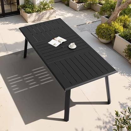 Patio Table with Umbrella Hole 83" Aluminum Outdoor Dining Table for 8 Rectangle All Weather Outside Table for Lawn Backyard Garden