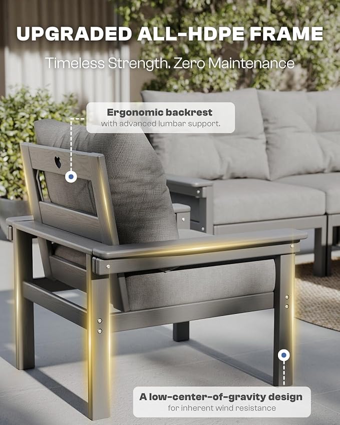 Grey HDPE Outdoor Patio Furniture Set - Photo 3