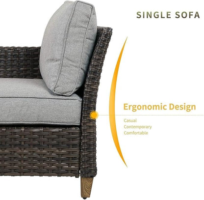 Grand patio Sofa Sets Outdoor Furniture Sets, PE Wicker Patio Furniture Sectional Sofa with Thick Olefin Cushions for Yard Garden Porch(Brown Sofa Set for Six, 7 PCS)