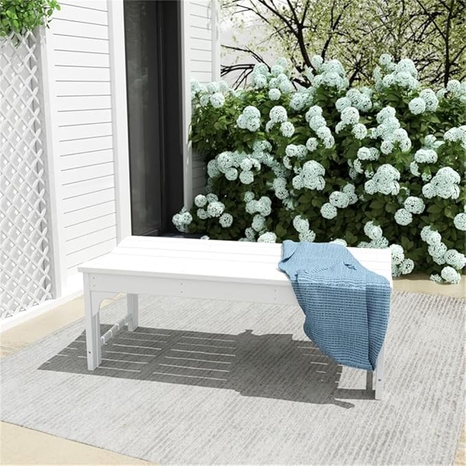 Costaelm Outdoor Benches Weatherproof, All Weather Resistant Park Bench Poly Lumber Backless Garden Bench Seat for Entryway Front Porch, White