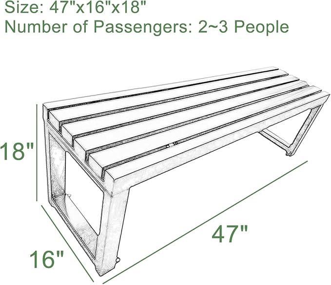 Outdoor Metal Garden Bench - Weatherproof Park Bench for Lawn, Patio, and Yard - Supports up to 800 Pounds, 47 Inch Length