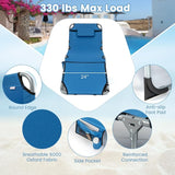 Goplus Tanning Chair, Folding Outdoor Beach Lounge Chair with Face & Arm Hole, Carrying Strap, Pillow, Side Pocket - Photo 7