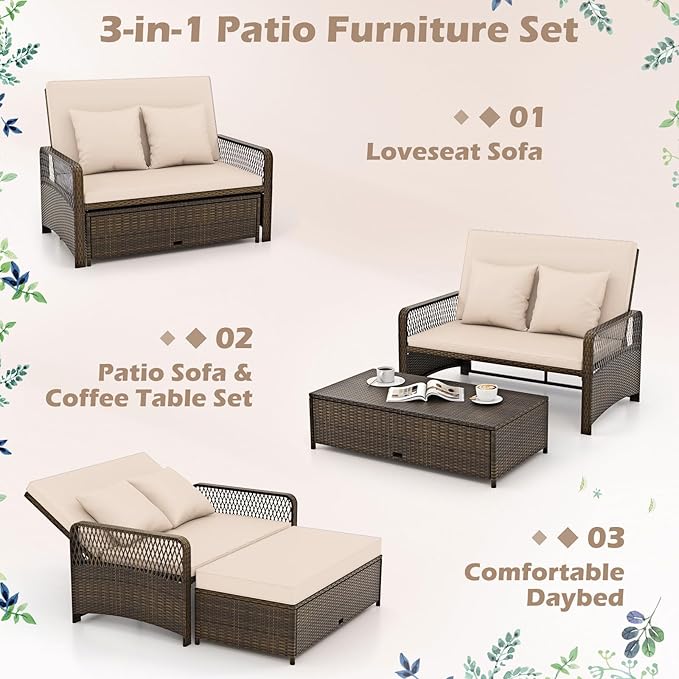 Tangkula Patio Rattan Daybed with 4-Level Adjustable Backrest - Photo 9