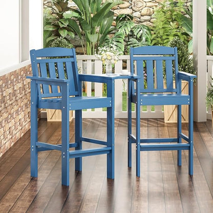 Tall Adirondack Chairs Set of 2, Bar Height Adirondack Chair Patio Barstool, for Balcony, Poolside, Backyard (Blue + POLYETHYLENE)