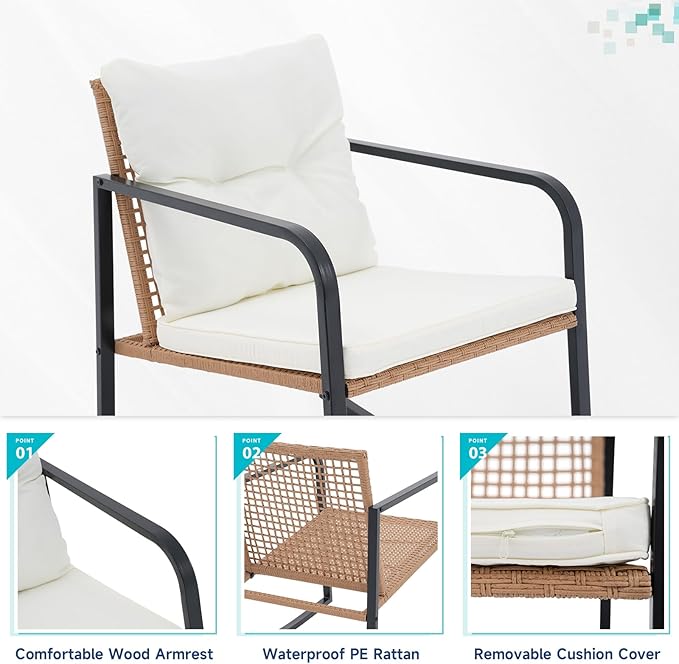 Verano Garden 3 Pieces Rocking Bistro Set, Small Wicker Patio Furniture Set - Photo 4
