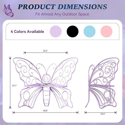 49 Inch Outdoor Bench, Purple Garden Bench with Metal Frame, Weatherproof Butterfly Front Porch Benches for Lawn, Garden, Yard, Balcony