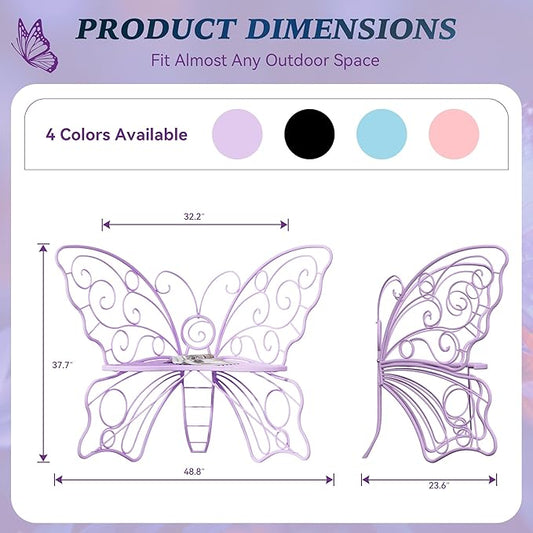49 Inch Outdoor Bench, Purple Garden Bench with Metal Frame, Weatherproof Butterfly Front Porch Benches for Lawn, Garden, Yard, Balcony